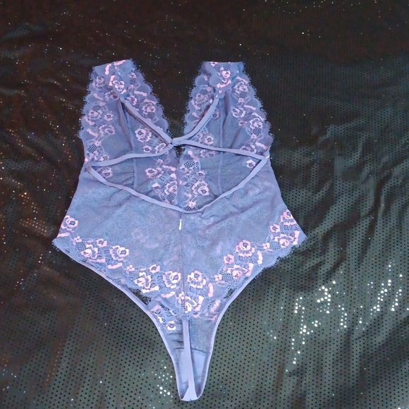 Doll Kill Purple & Pink Lace Deep V,  Criss-cross Back Teddy With Cutouts (M-L) - Picture 11 of 15